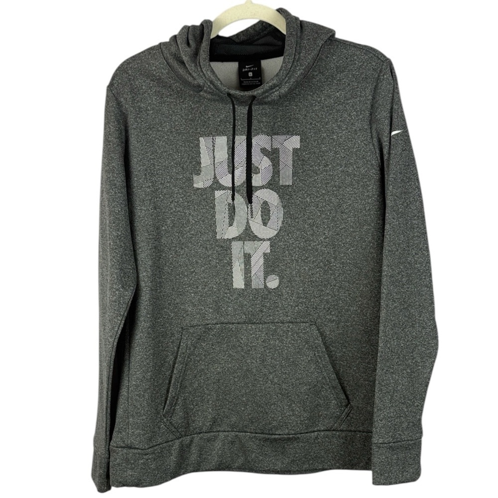 Nike Dri-Fit Heather Gray "Just Do It" Graphic Long Sleeve Large Hoodie